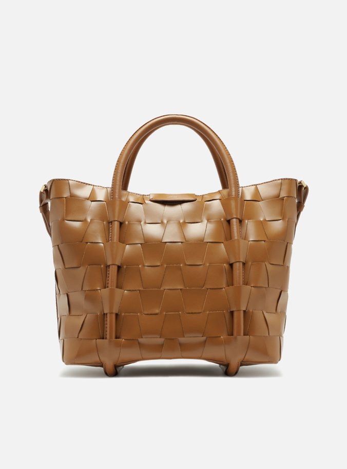 Bolsa Tote Marrom Couro Grande Tressê Geométrico