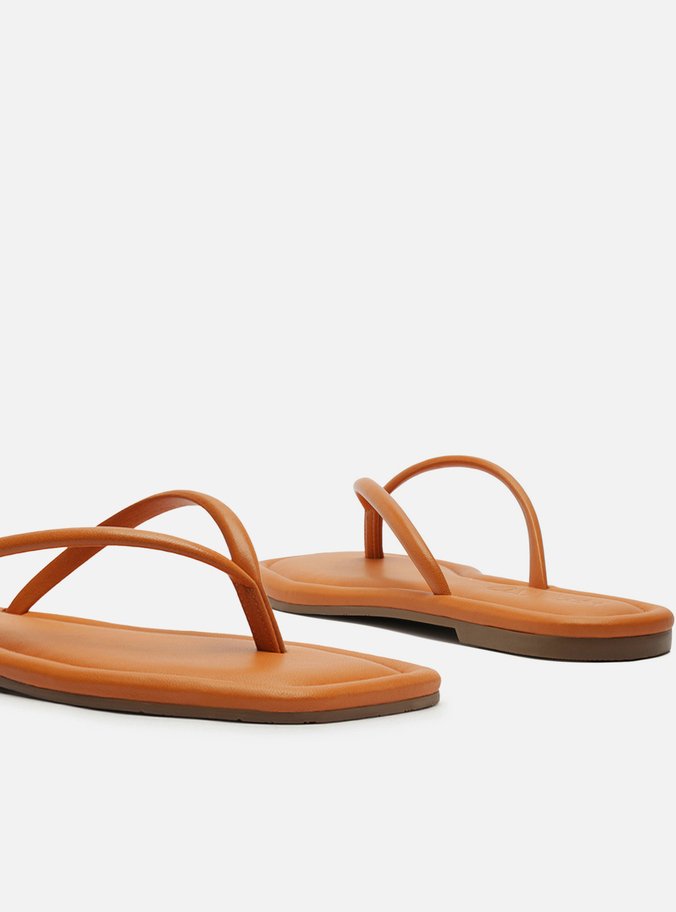 Rasteira Laranja Flip Flop Bico Quadrado