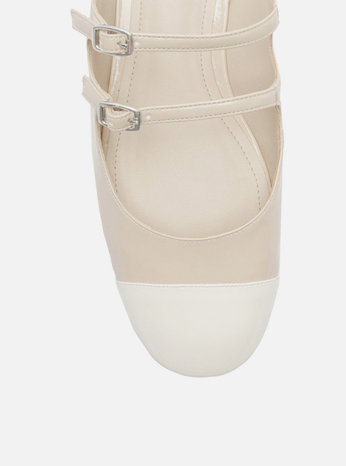 Sapatilha Boneca Bege Verniz Tiras Cap Toe