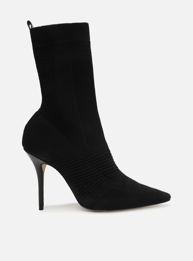 Bota Skinny Preta Knit Cano Médio Salto Alto