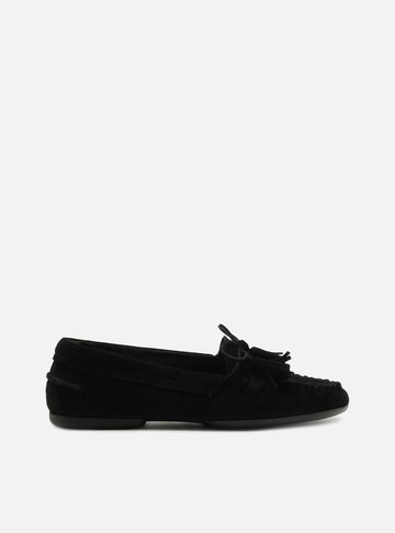 Arezzo — Mocassim Preto Acamurçado Bico Redondo Laço