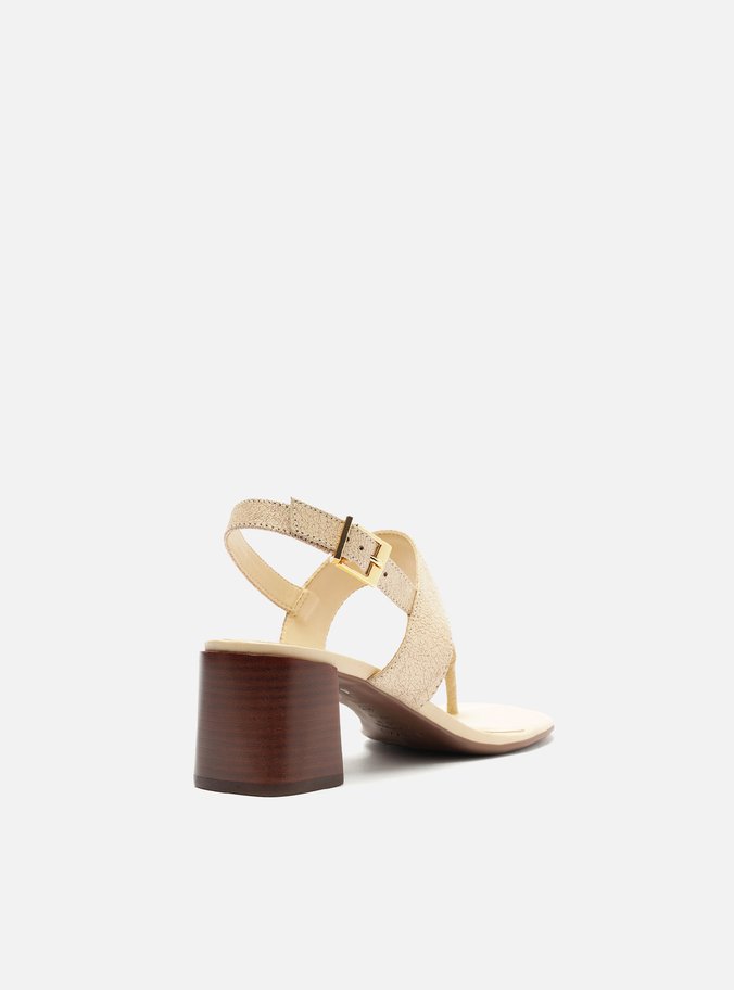 Sandália Off-White Couro Salto Bloco Slim