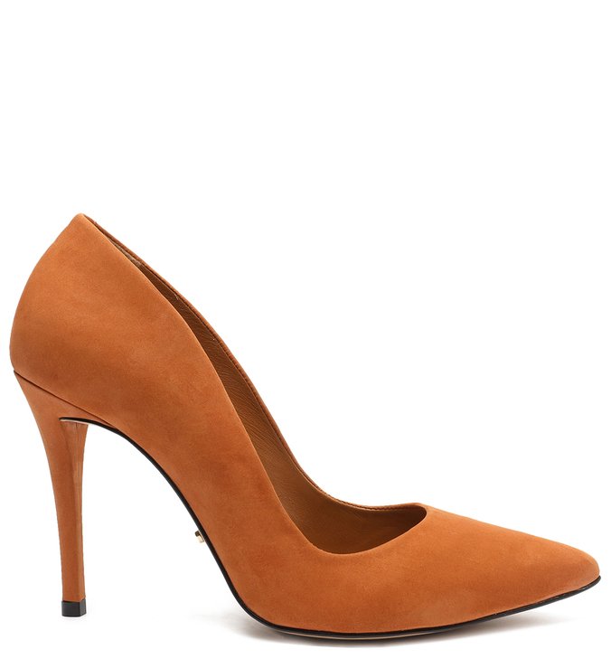 Scarpin Marrom Nobuck Salto Fino Alto
