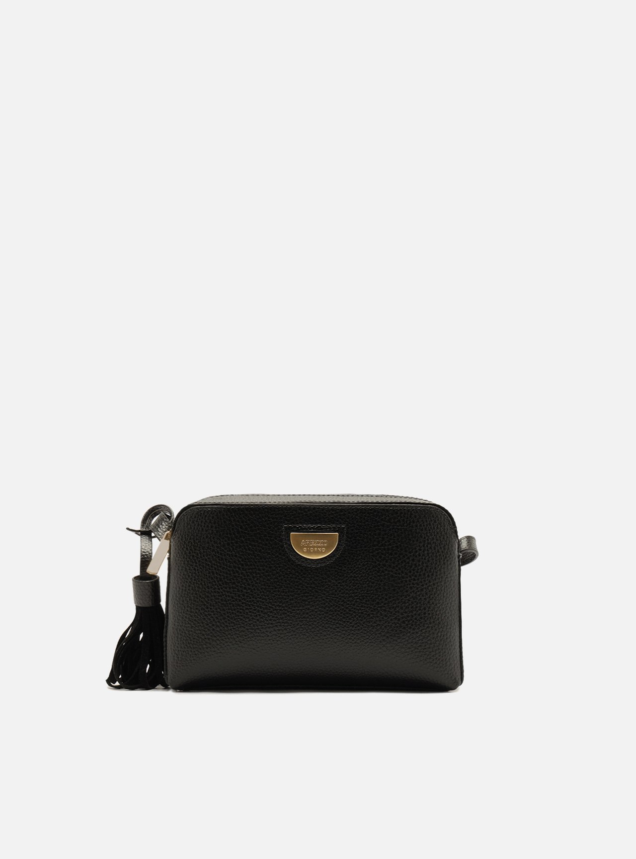 Bolsa Tiracolo Preta Granulada Franja — foto 1