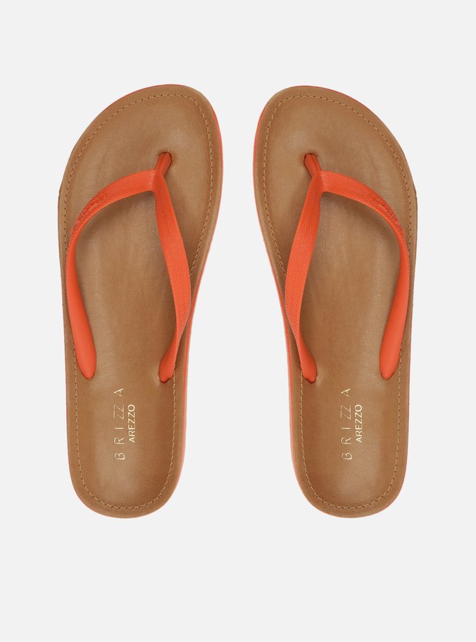 Chinelo de Dedo Laranja Palmilha Marrom