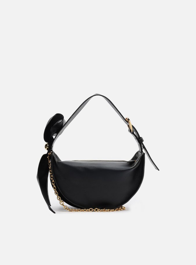 Bolsa Tiracolo Preta Couro Média Laço Metal
