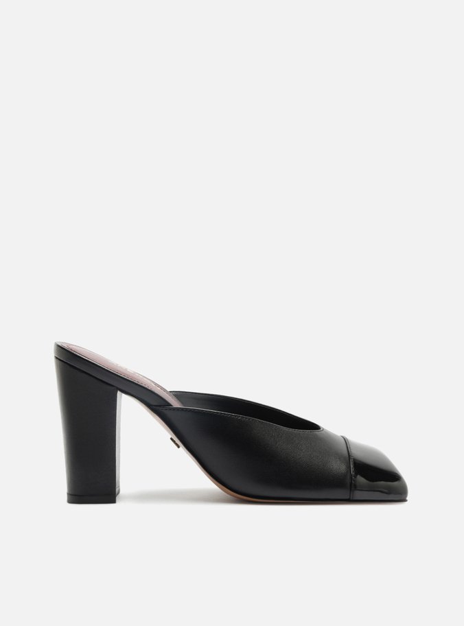 Mule Preta Salto Bloco Cap Toe