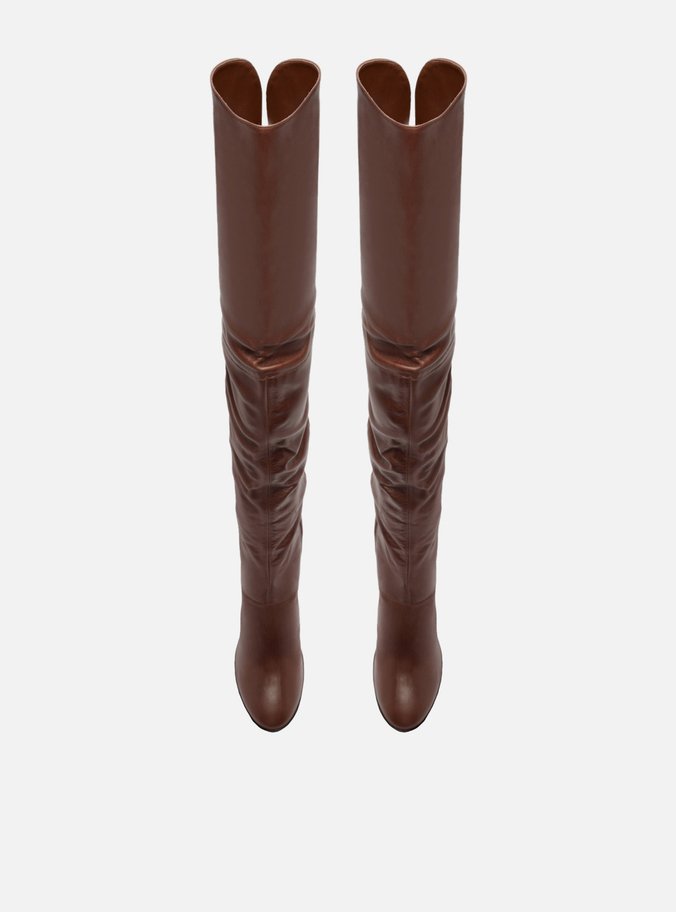 Bota Over The Knee Marrom Couro Salto Alto