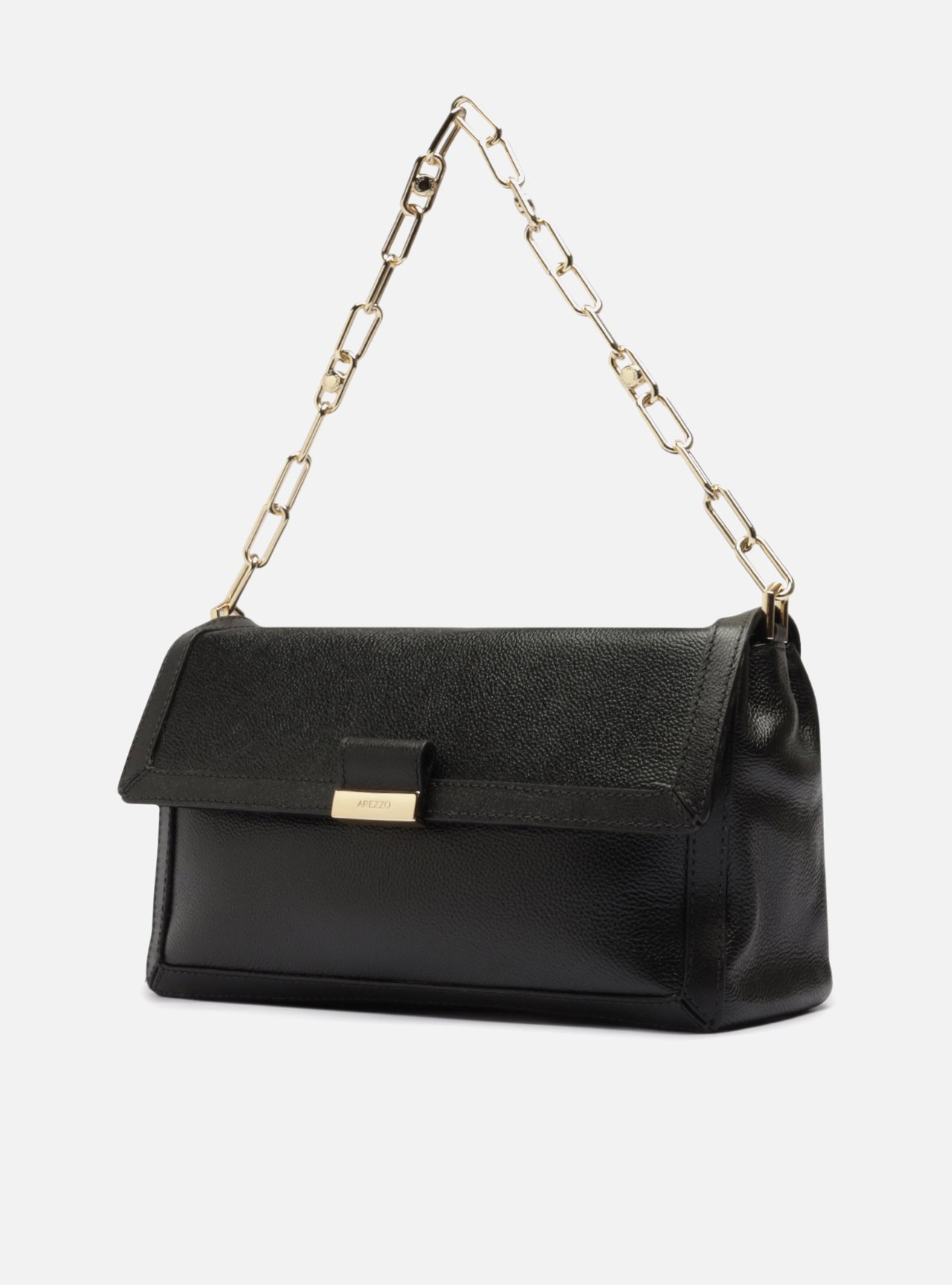 Bolsa Tote Preta Couro Grande Corrente — foto 2
