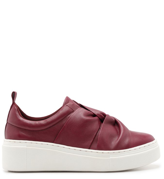 Tênis Slip On Vermelho Couro Nó Sola Alta