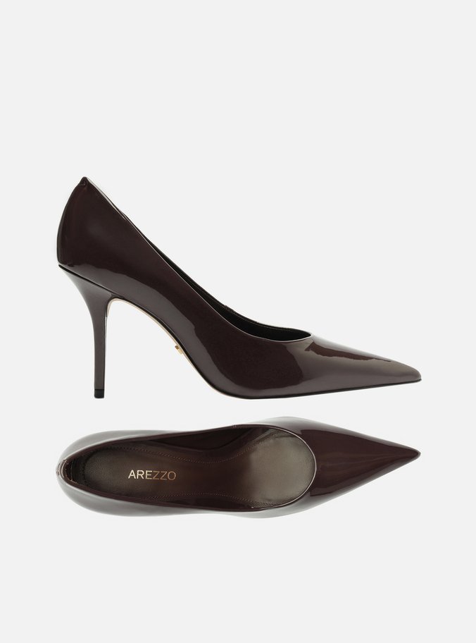 Scarpin Marrom Verniz Salto Alto Fino Clássico