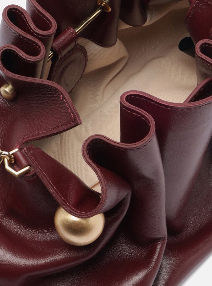 Clutch Vermelha Couro Pequena Pregas Corrente