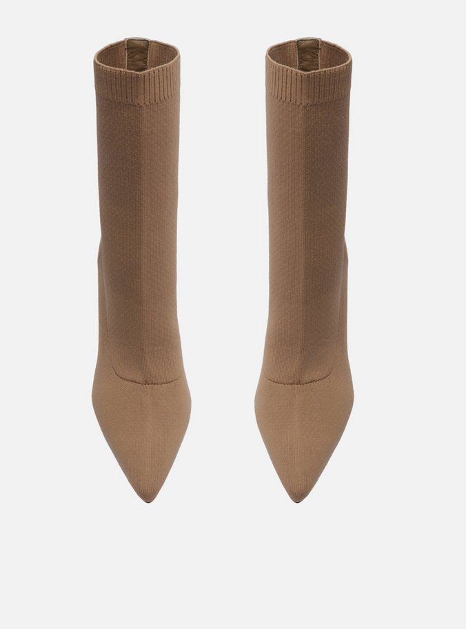 Bota Skinny Nude Knit Cano Curto