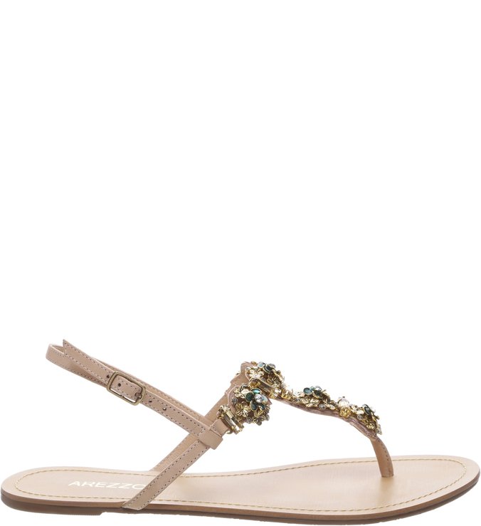 Sandália Couro Flor Nude Crema