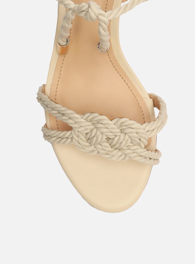 Sandália Off-White Salto Bloco Cordões