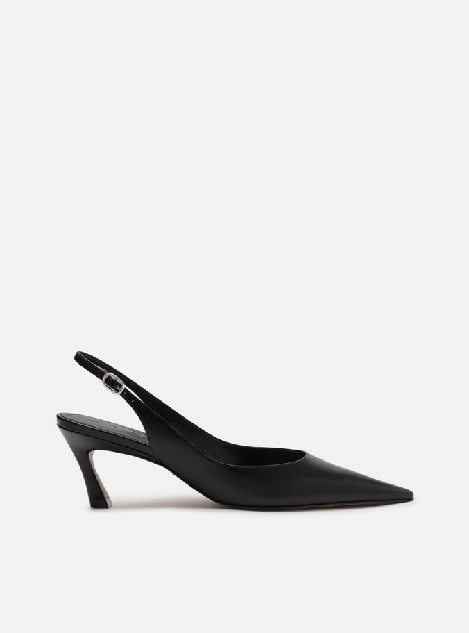 Scarpin Preto Couro Salto Baixo Slingback Esther
