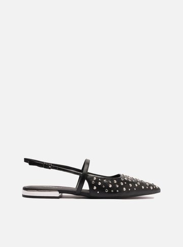 Sapatilha Preta Couro Slingback Tachas