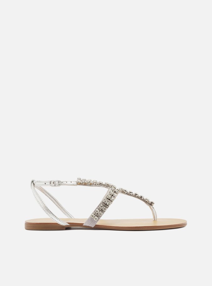 Sandália Rasteira Metalizada Pedrarias