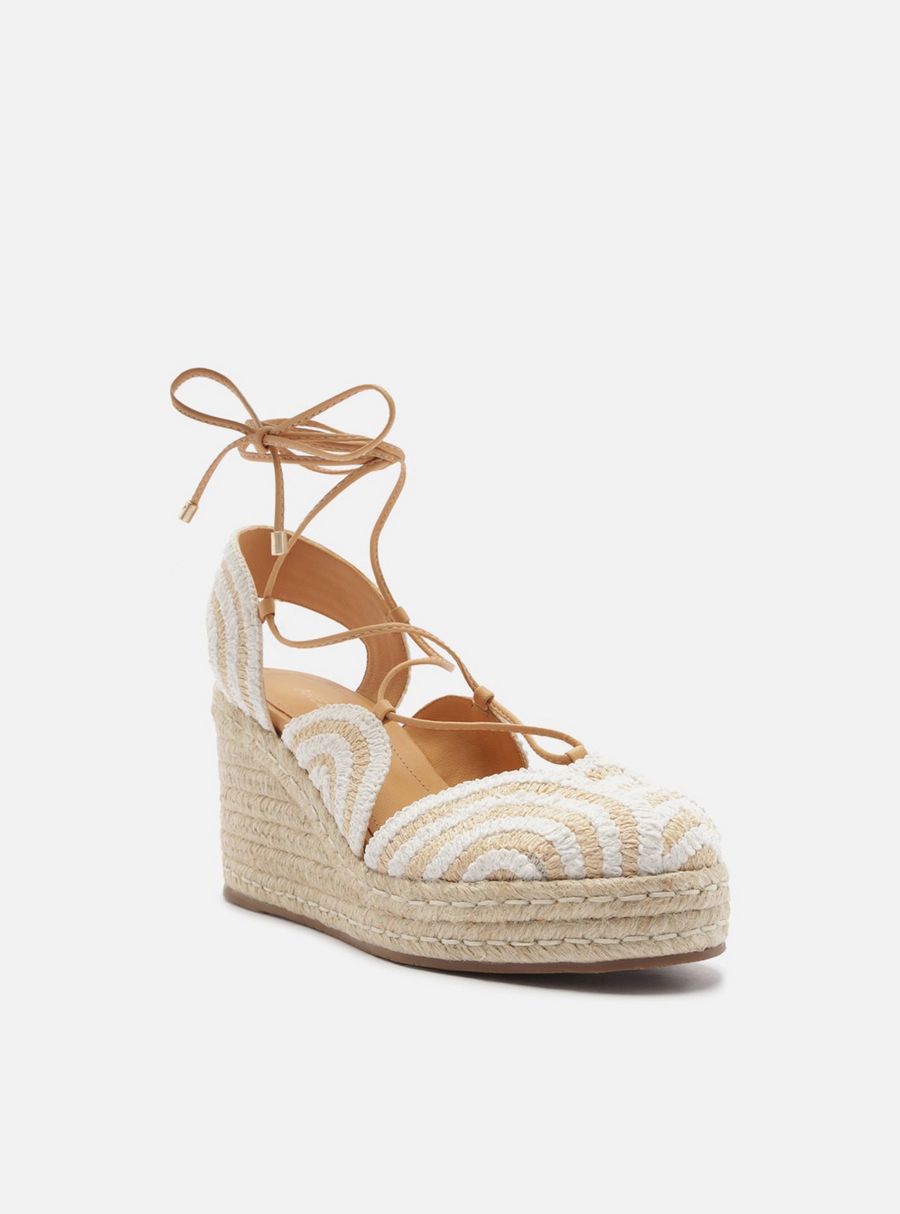 Espadrille Natural Bordada Salto Alto Amarração — foto 2