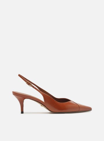 Scarpin Caramelo Couro Salto Kitten Slingback