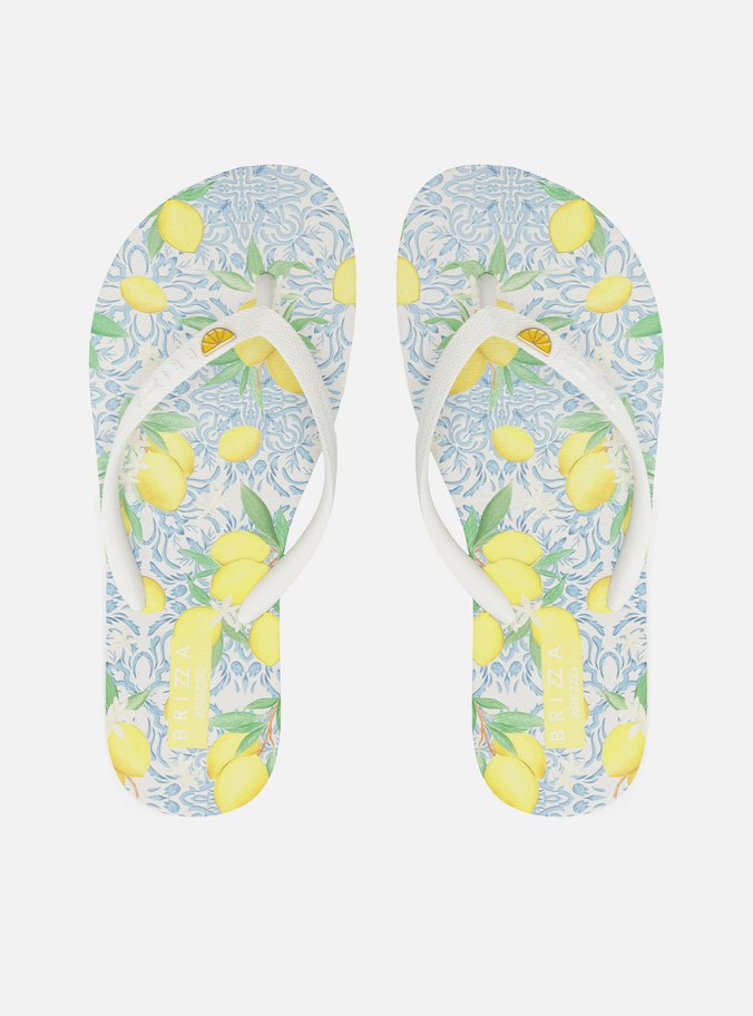 Chinelo de Dedo Branco Estampado Limão