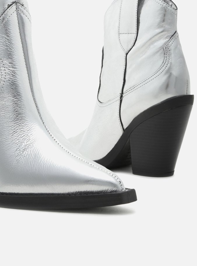 Bota Prata Cano Curto Bloco Western