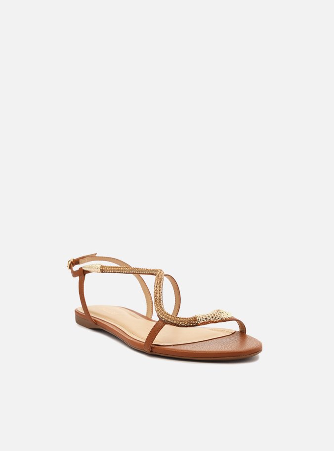 Rasteira Marrom Tira Curva Pedraria Snake