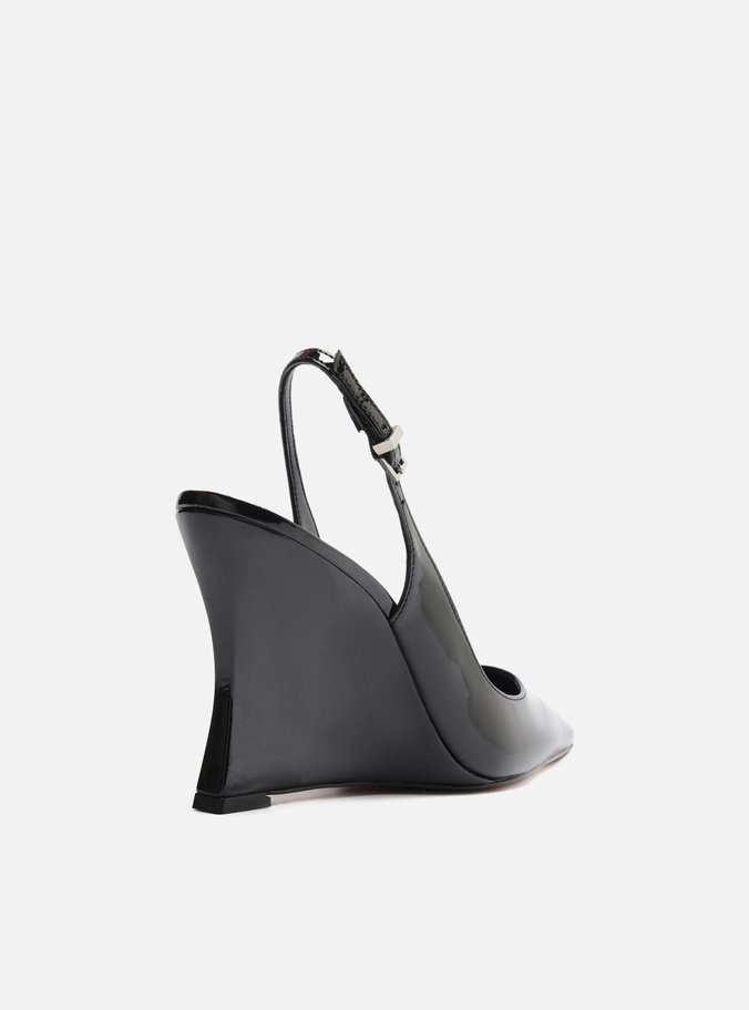 Scarpin Preto Verniz Salto Alto Anabela Slingback