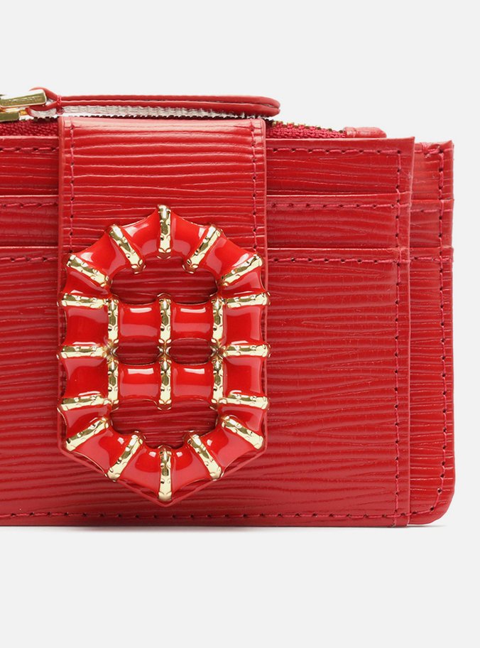 Porta-Cartões Vermelho Couro Metal Resinado