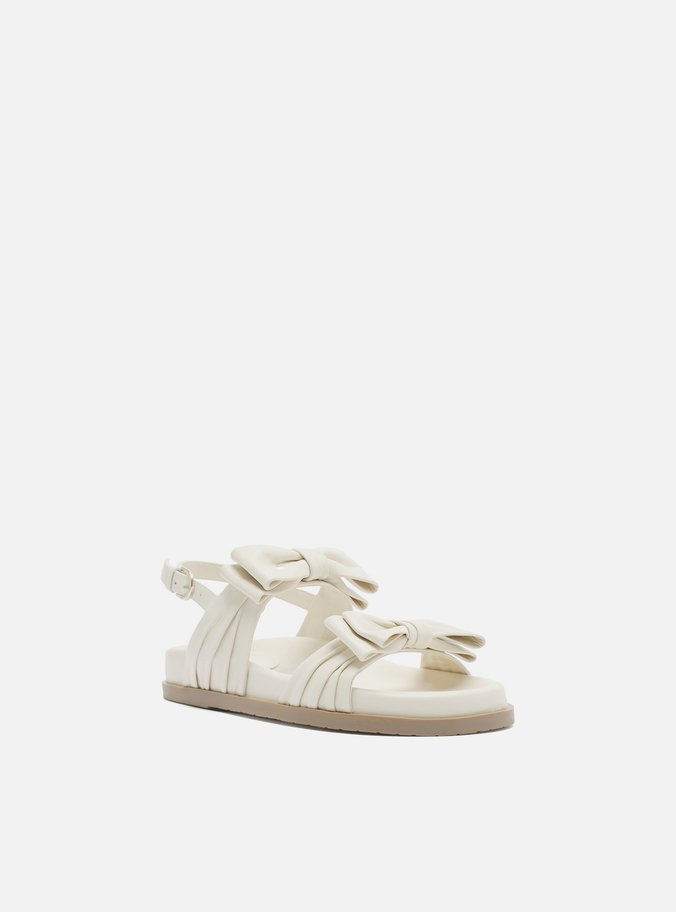 Sandália Papete Off-White Couro Tiras Laços