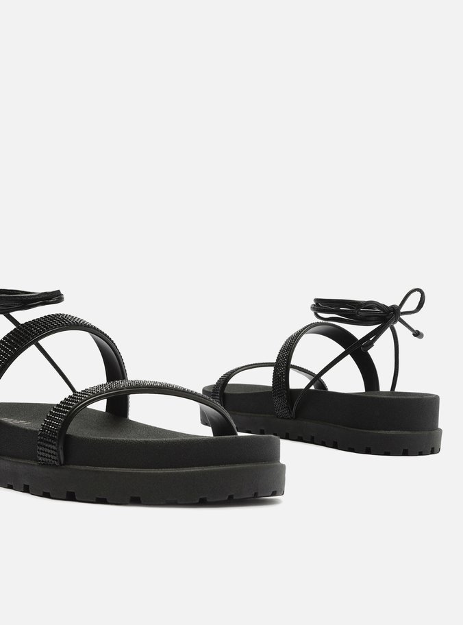 Sandália Preta Strass Flatform Luna Amarração