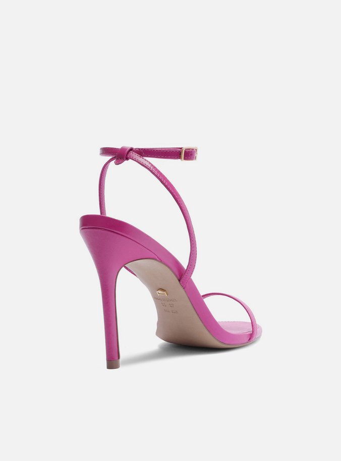 Sandália Rosa Couro Salto Alto Fino Minimal