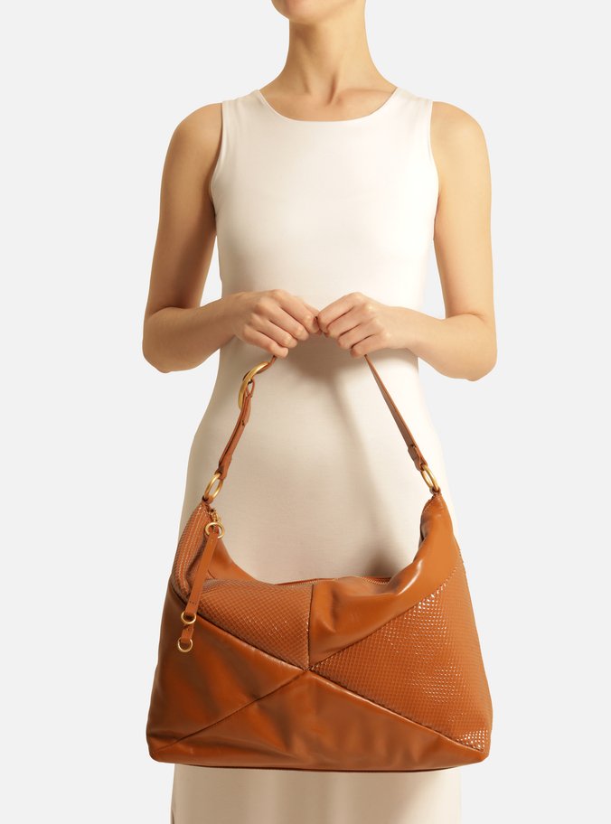 Bolsa Hobo Marrom Couro Grande Texturizada