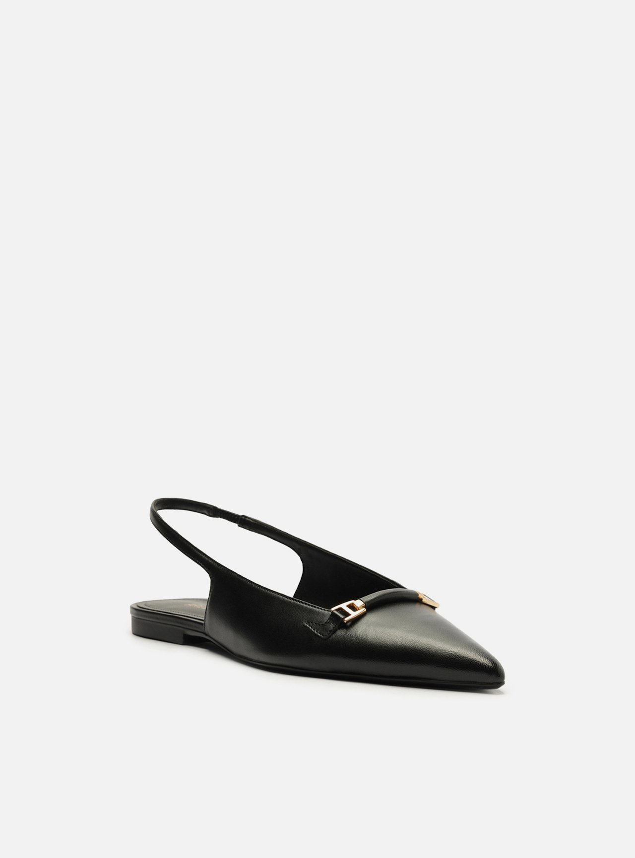Sapatilha Preta Couro Slingback Bico Fino Metais — foto 2