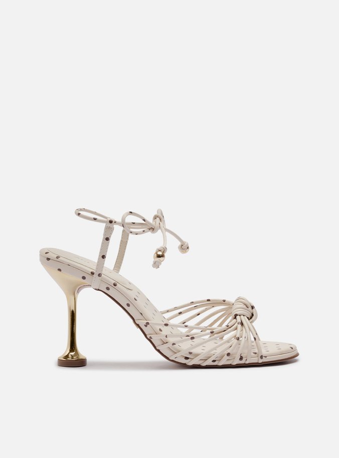 Sandália Off White Poá Salto Alto Taça Amarração