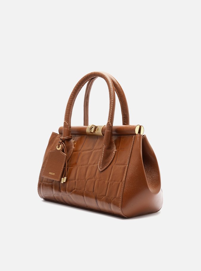 Bolsa Tote Marrom Couro Maxi Croco Média