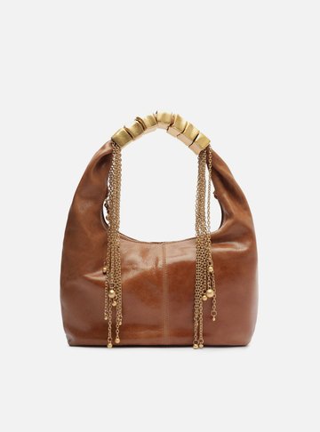 Bolsa Tiracolo Marrom Couro Média Alça Metais