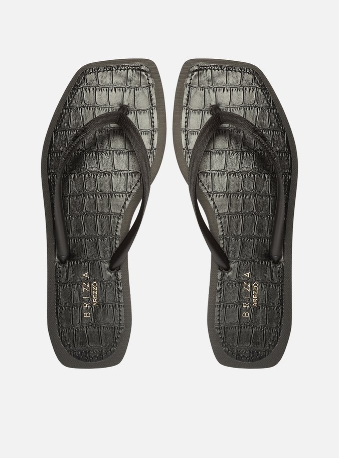 Chinelo de Dedo Preto Square Palmilha Croco