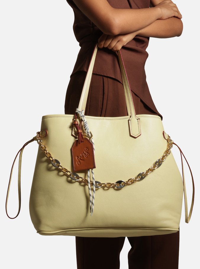 Bolsa Shopping Amarela Couro Grande Corrente
