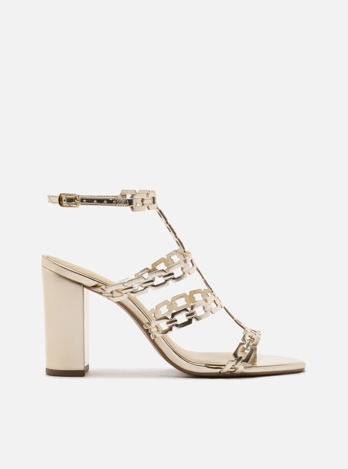 Sandália Dourada Salto Alto Elos Gladiadora