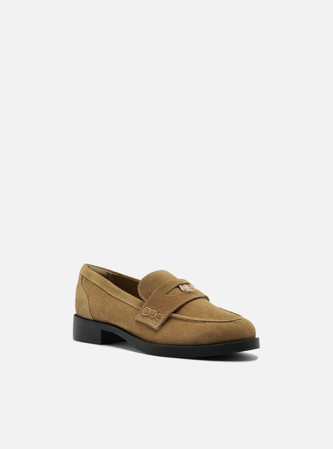Mocassim Bege Suede Bico Redondo Medalha