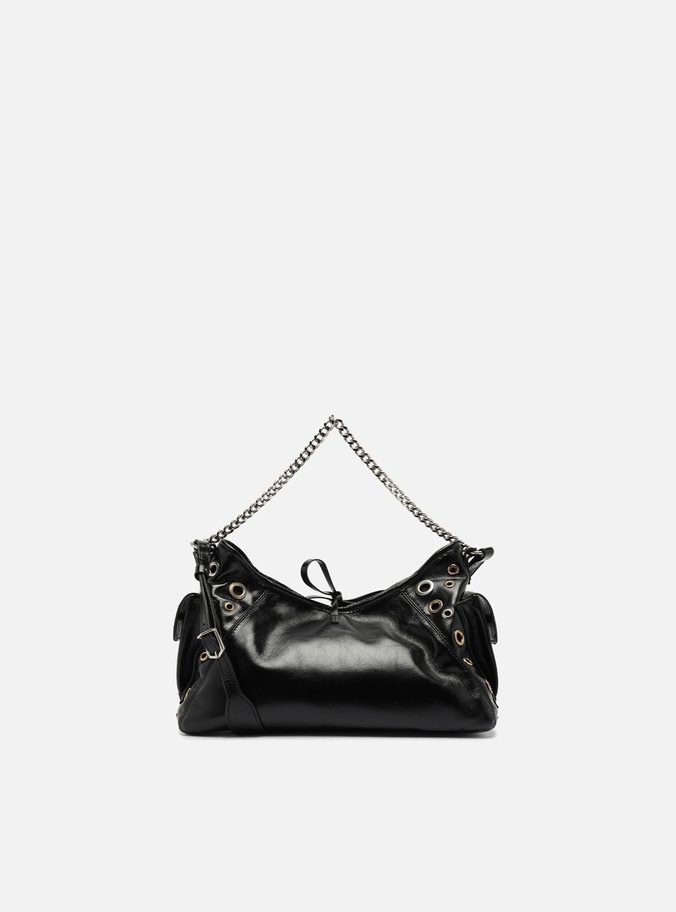 Bolsa Tiracolo Preta Couro Pequena Ilhoses