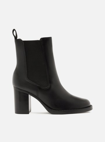 Bota Preta Couro Cano Curto Salto Médio Elástico
