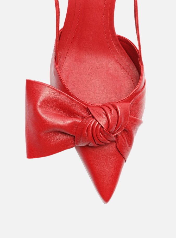 Scarpin Vermelho Couro Salto Fino Maxi Laço Slingback