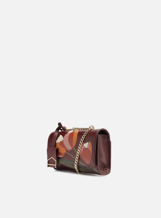 Bolsa Tiracolo Vinho Couro Abraccio Pequena Flor