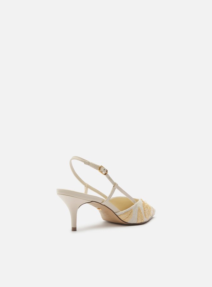 Scarpin Branco Salto Kitten Slingback Bordado