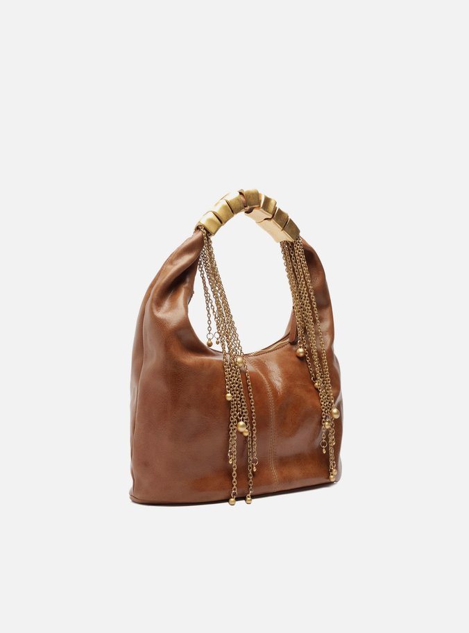 Bolsa Tiracolo Marrom Couro Média Alça Metais