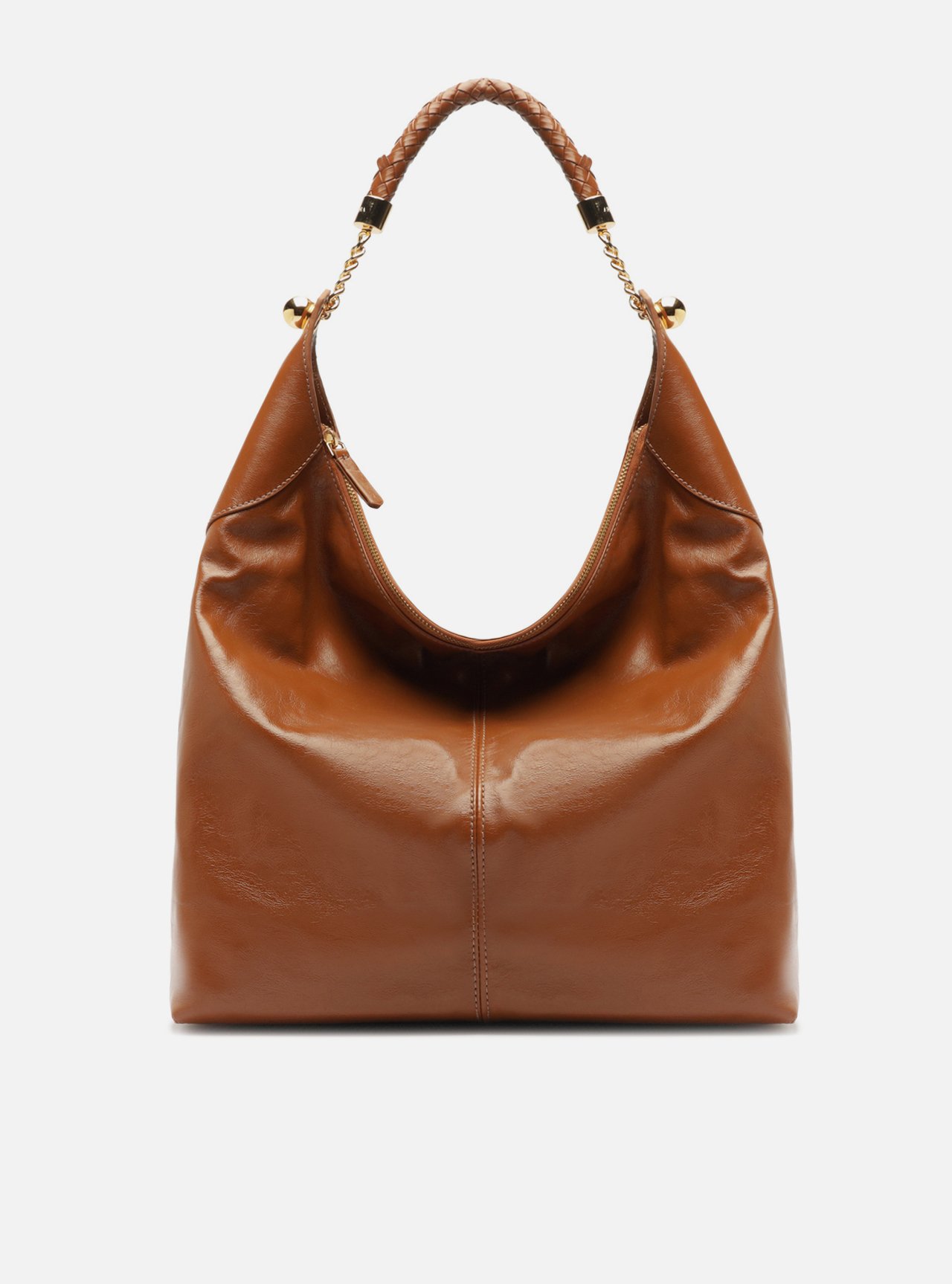 Bolsa Hobo Caramelo Couro Grande Alça Trança — foto 1