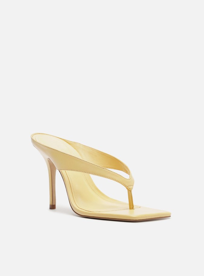 Tamanco Amarelo Couro Salto Alto Thong