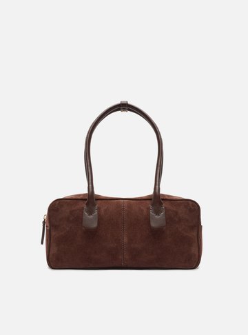 Bolsa Bowling Marrom Couro Camurça Média Alça